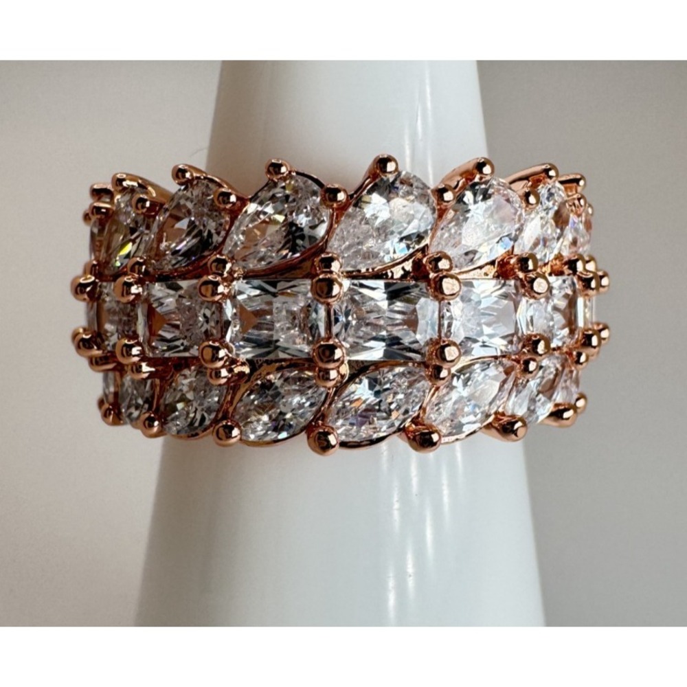 Size 7 Bomb Party Ring - RG47766 Beyond The Horizon - Diamond CZ On Rose Gold